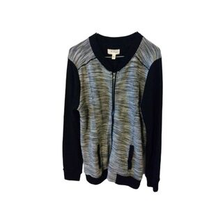 Per Se Sport Black & Gray Knit Medium Weight Pocketed Zip Up Jacket L